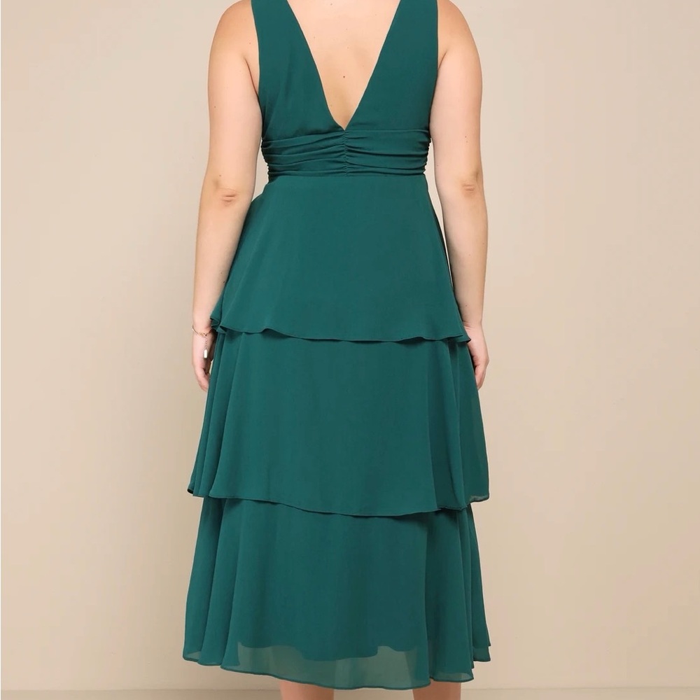 Lulu's Deep Green Layered Midi Dress - Picture 4 of 6